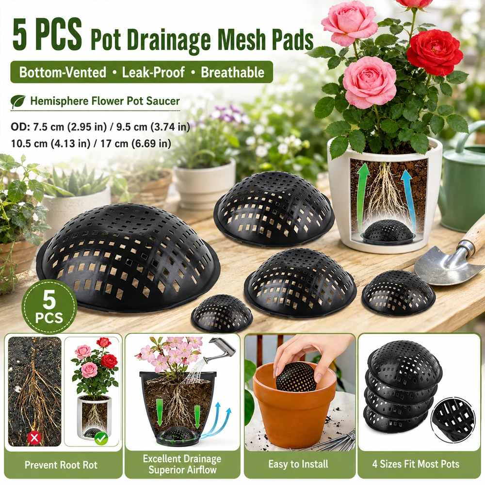 5pcs Round Drainage Mesh Pads Leak-Proof Bottom-Vented Mats Breathable Soil Protectors for Succulent Planters Pots