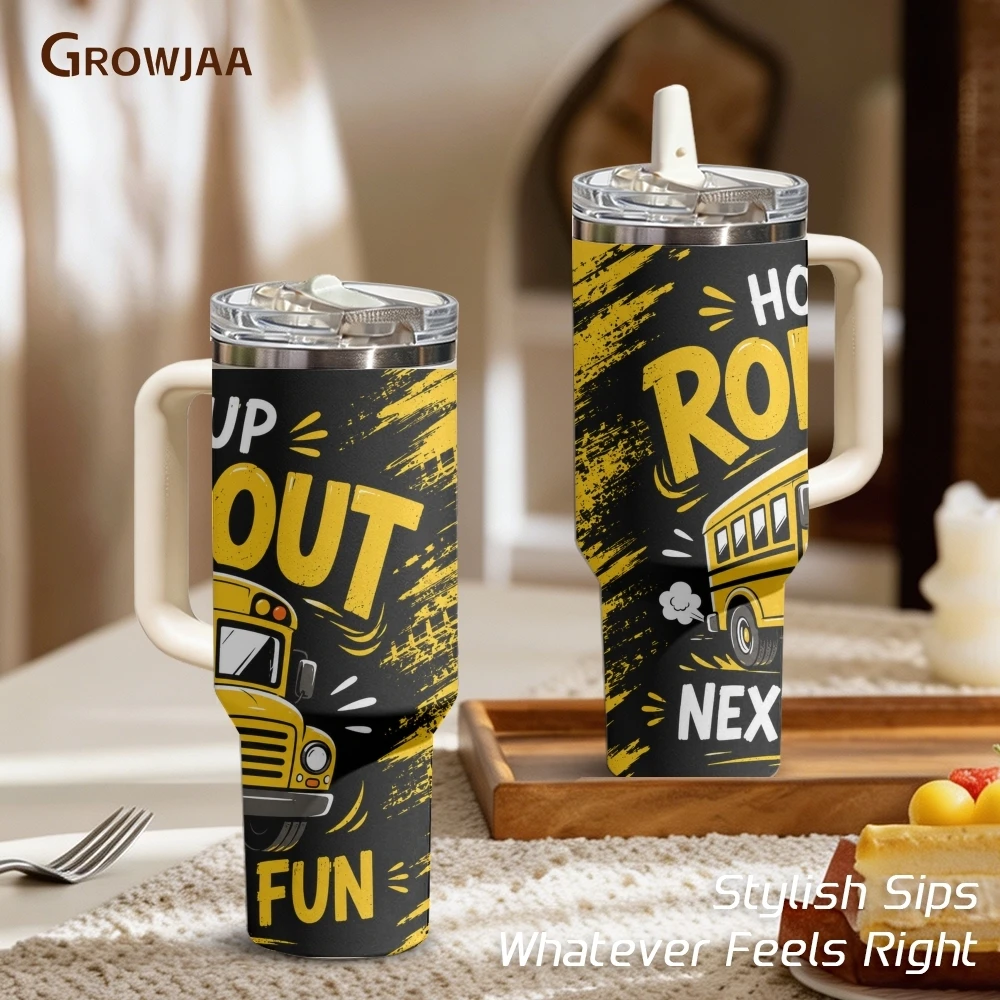 School Bus Sign Vacuum Flasks 40oz 3rd Gen Vacuum Insulated Stainless Steel Tumbler Cup with Handle Straw Lid for Gifts