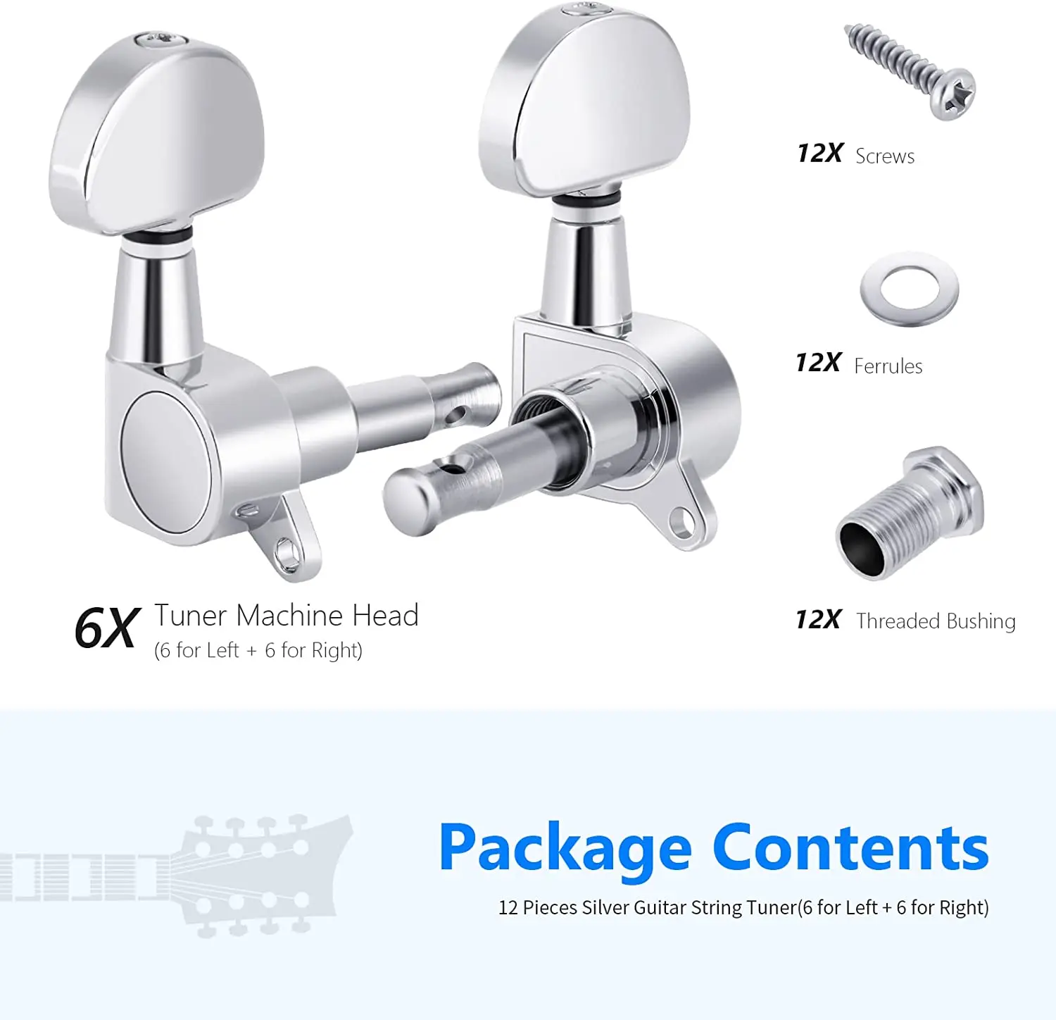 Neewer 12 Stück Gitarren saite Tuning Peg Tuner Maschinen köpfe Knöpfe für Akustik gitarre-Silber (6 für links 6 für rechts)