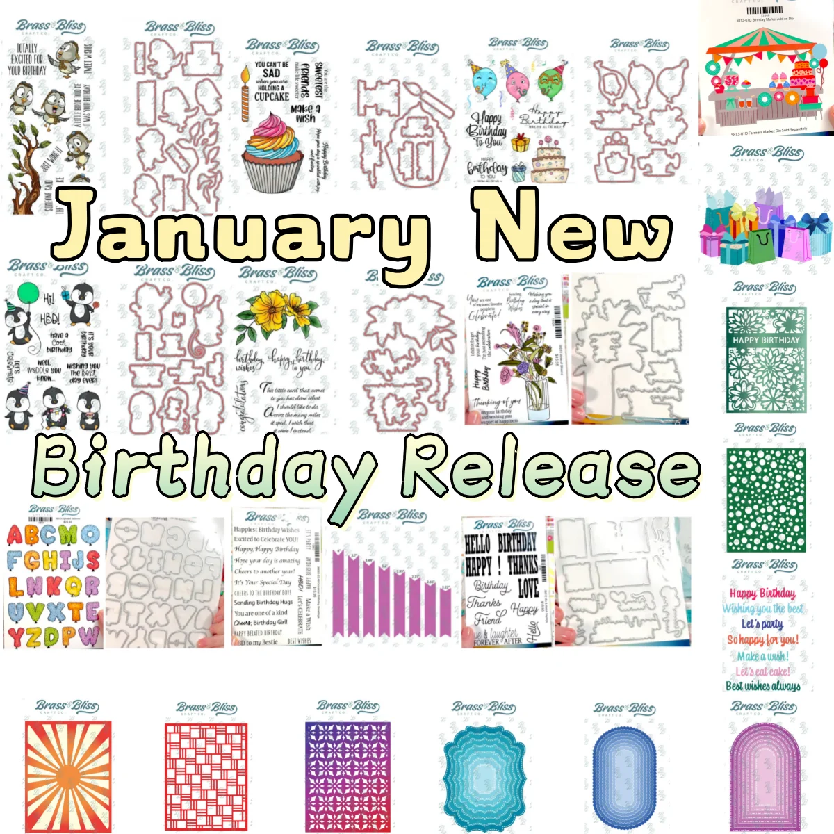 Happy Birthday Balloons Flower Farmers Market Metal Cutting Dies Clear Stamps For DIY Decorating Scrapbook Card Embossing 2026