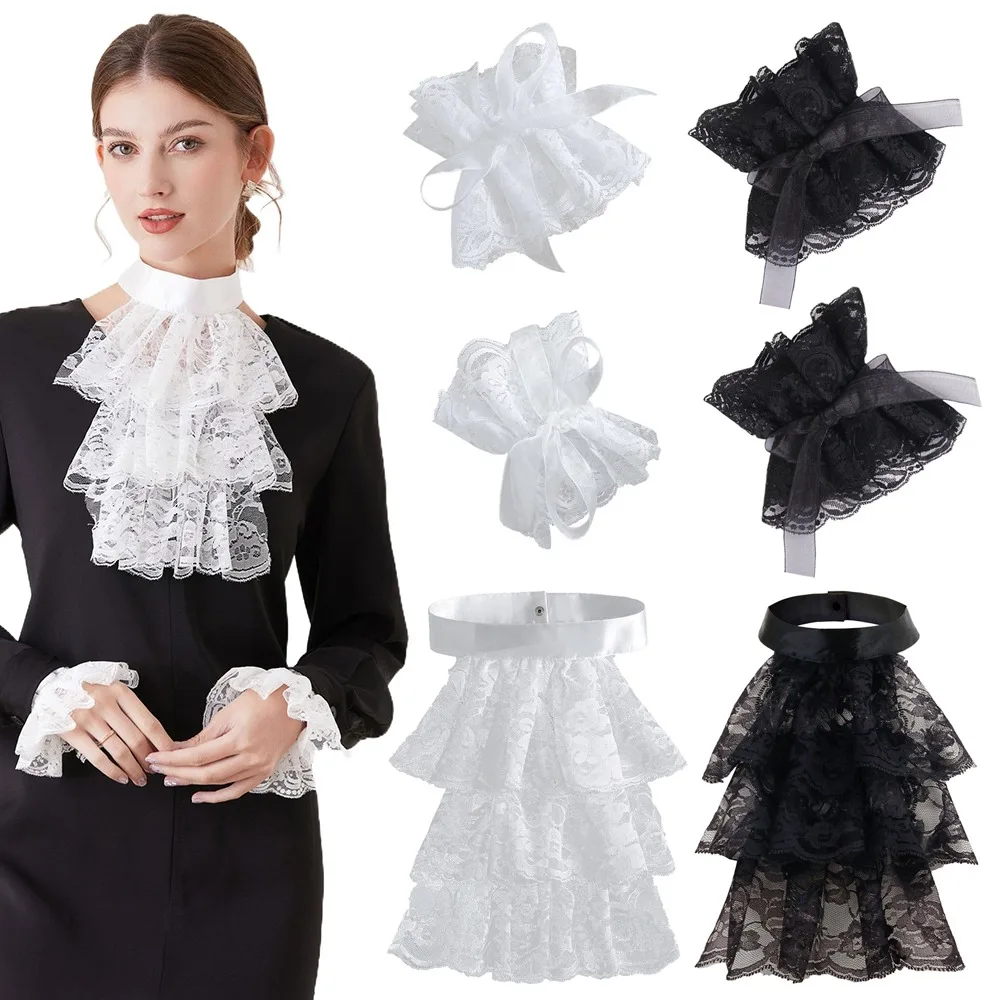 Fashion Victorian Lace Jabot Collar Detachable Solid Color Ralph Collar Wrist Cuffs Sleeves Stage Performance Costume Accessory view 5