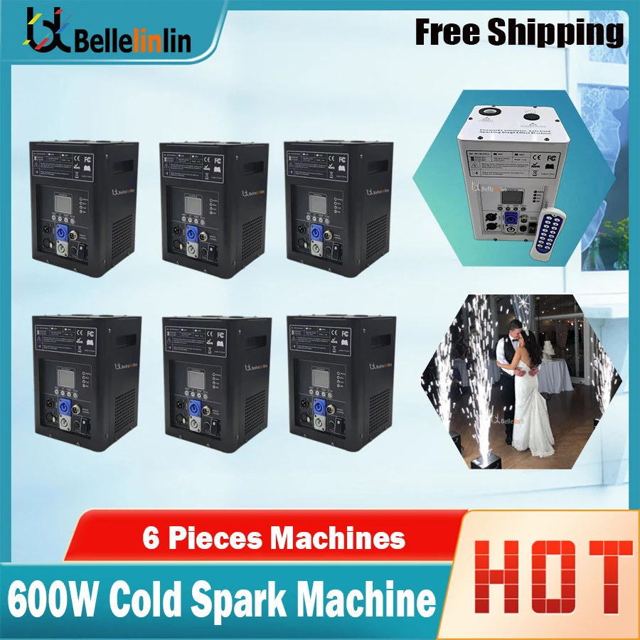 

No Tax 6pcs 600W Cold Spark Machine DMX Remote Cold Firework Fountain Stage Spark Machine For Wedding Party Show Birthday