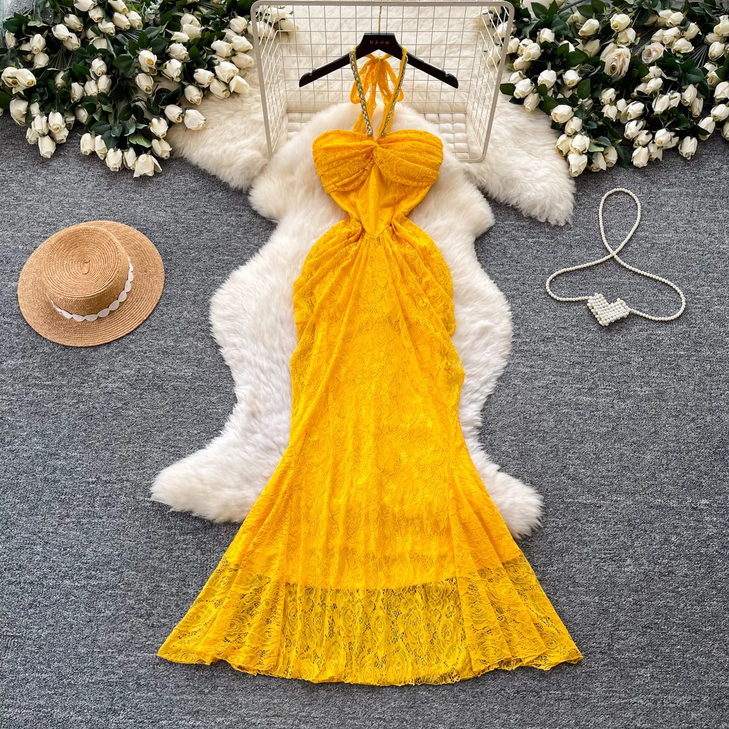 

Long Dress Women Dresses Halter Vestidos Y2k Streetwear Sleeveless Beach Sexy Casual Lace Elegant Splice Party Night Work 2026