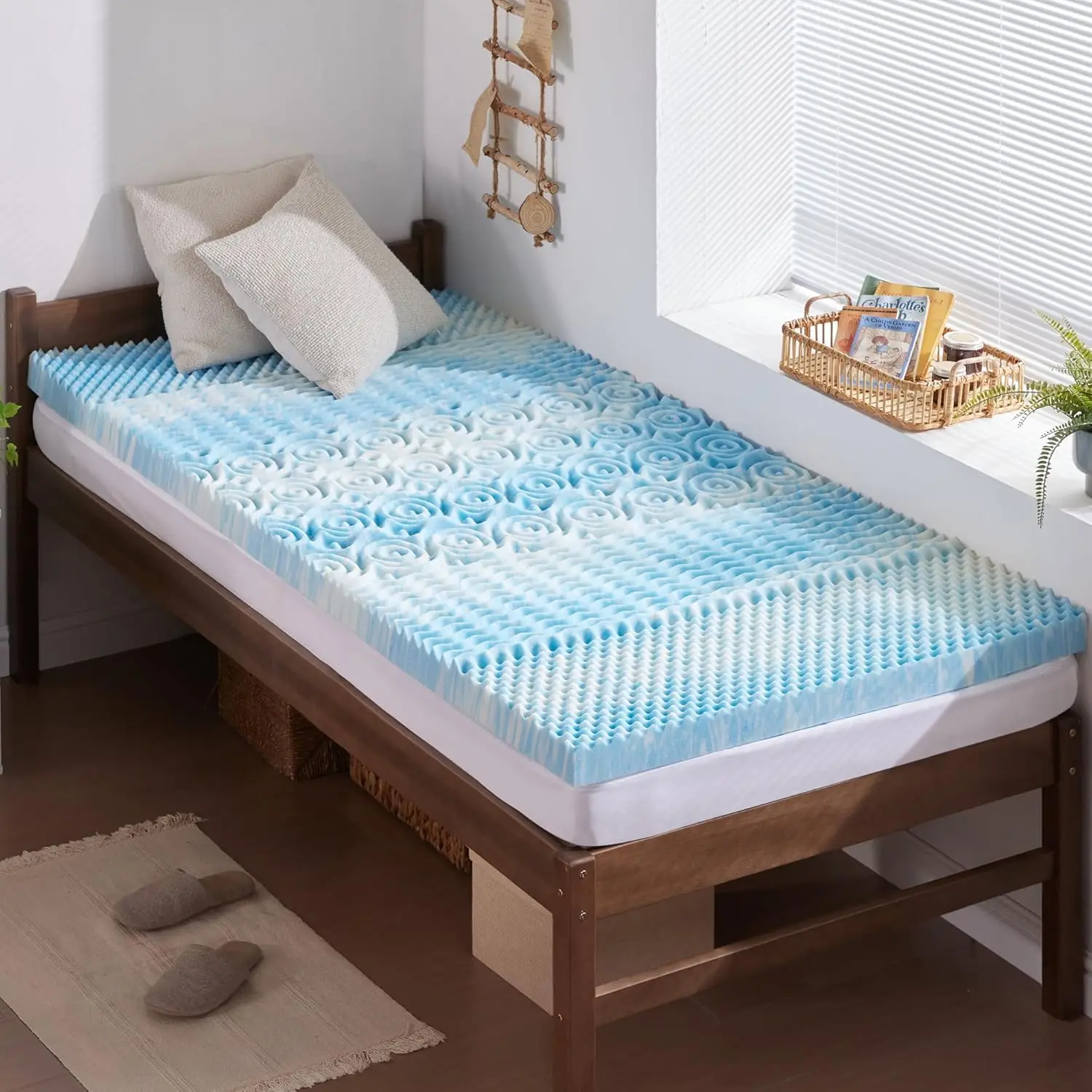 

2-Inch Gel Memory Foam Mattress Topper for Twin XL Bed, Pressure Relief & CertiPUR-US Certified, Blue, 39x80 Inches