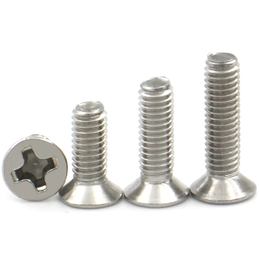 10-100Pcs Cross Screws M1 M1.2 M1.4 M1.6 M2 M2.5 M3 M3.5 M4 M5 M6 304 Stainless Steel Phillips Flat Countersunk Head Screw Bolt