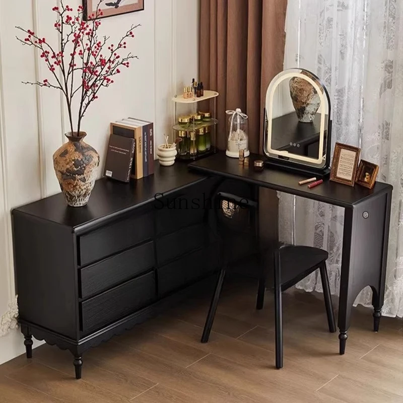 TT French retro solid wood retractable dresser small apartment integrated corner makeup table