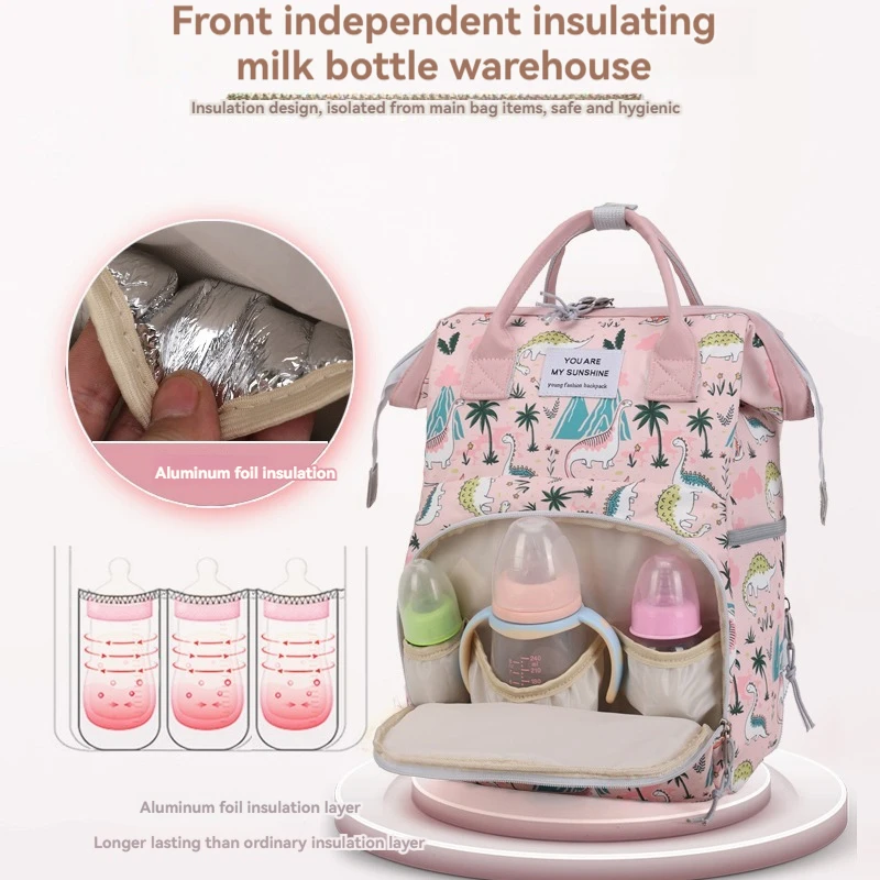 Mini bolsa de mamá de mano para mujer, Linda mochila con estampado de dinosaurio, adecuada para uso diario con un bebé