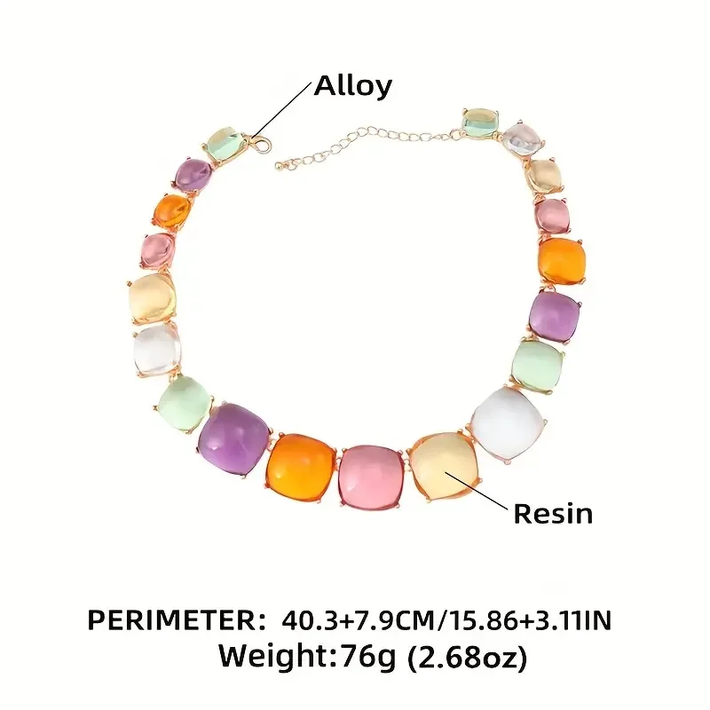Best Lady Bohemian Ethnic Style Resin Square Shape Colorful Earrings & Necklace Jewelry Set Personality Party Favors For Women
