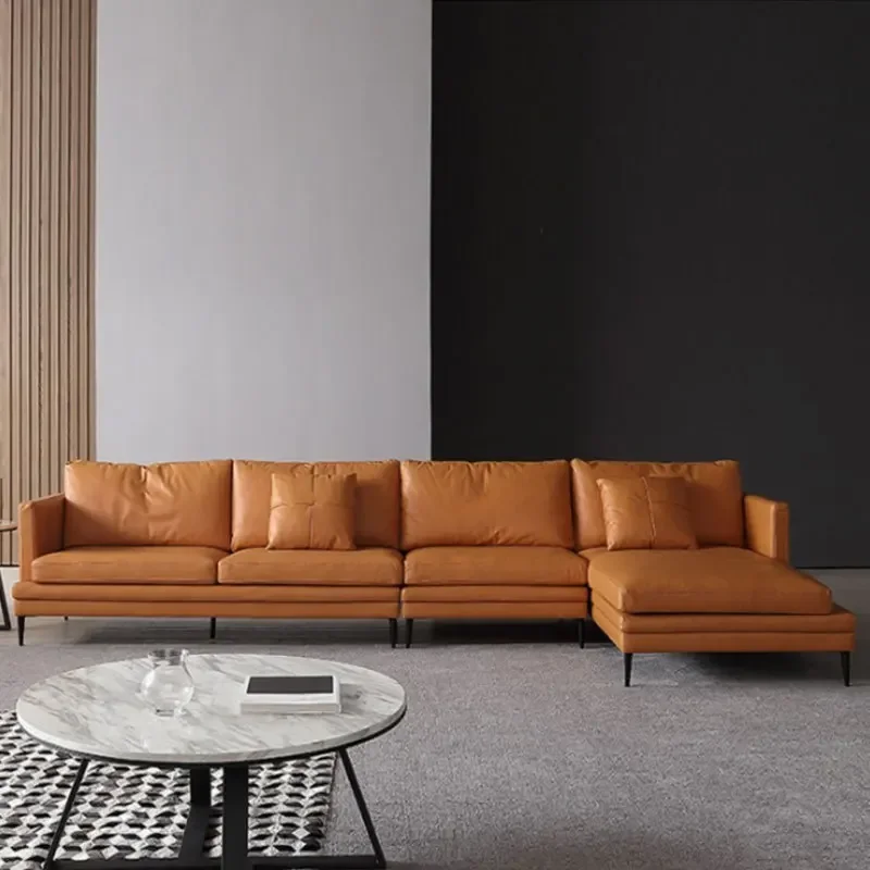 Italian minimalist leather sofa living room Napa first-floor cowhide small apartment living room corner combination leather art