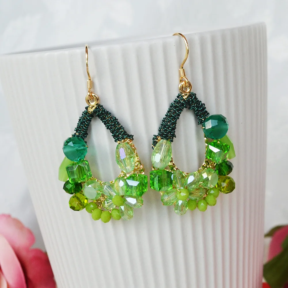 Rice bead earrings Water drop Originality Hand knitting Alloy Graph Bohemia Crystal Fashion Simple Beaded earrings