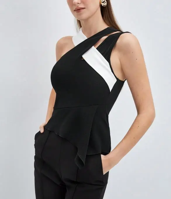 

Trendy Crossover Strap Top for Women Contrasting Color Design Spring Summer Fashionable Top
