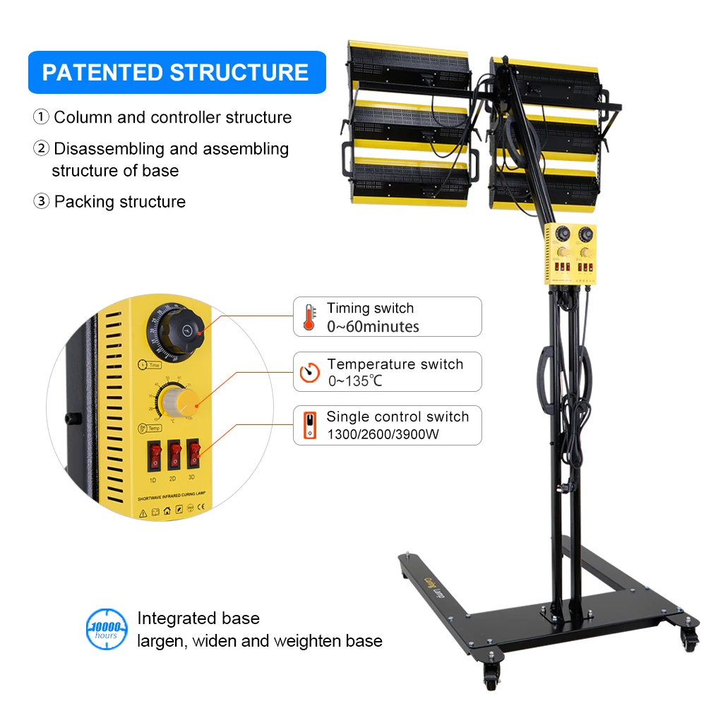 Lampu Curing cat inframerah, lampu cat inframerah 7800w 110v-220v, enam lampu untuk bodi mobil