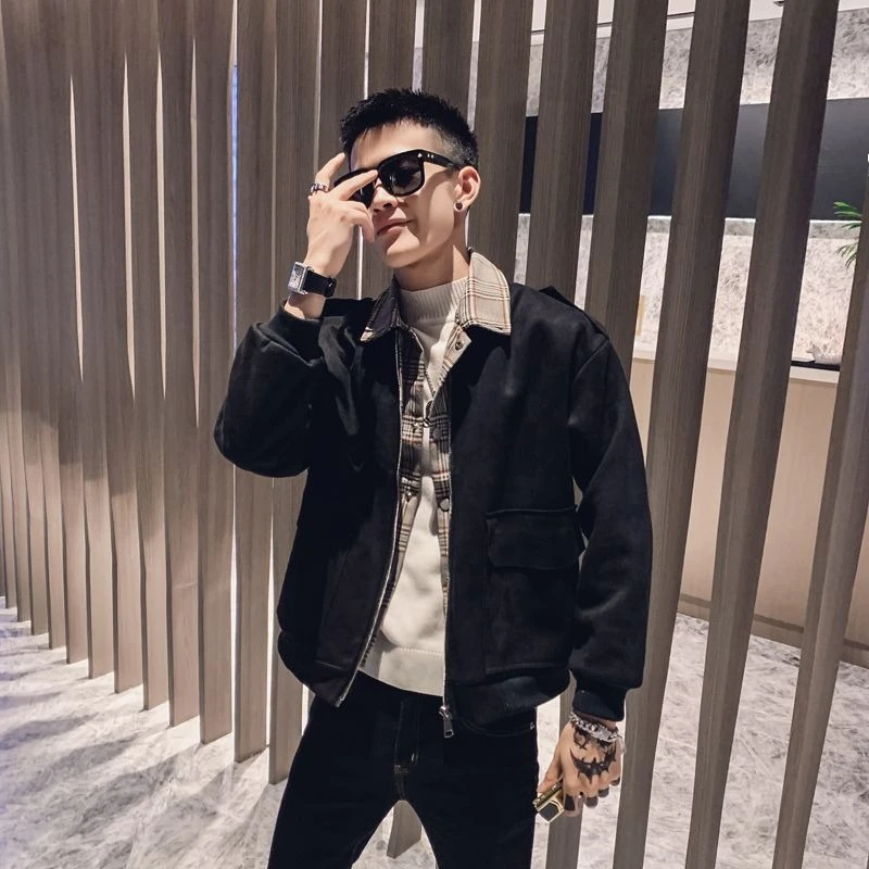 

​2025 Autumn Winter Men's Pseudo Layered Jacket Korean Streetwear Edgy Collared Blazer for Casual Outfits​