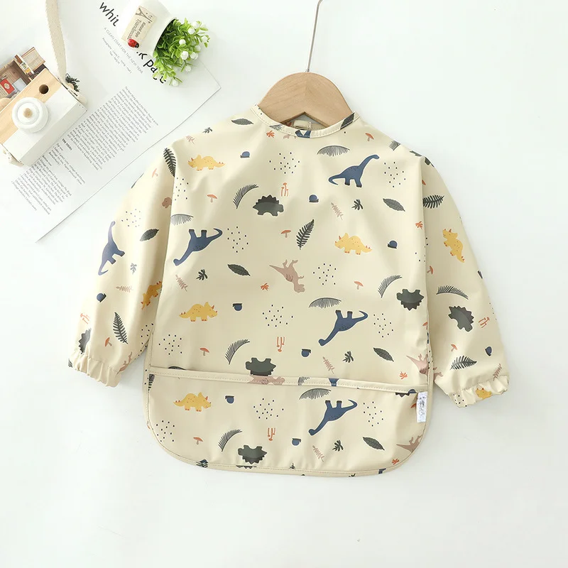 Baby\'s Soft Waterproof PU Bib Kid Long Sleeves Adjustable Feeding Cloth Little Boy Girl Painting Smock Child Meal Eating Apron