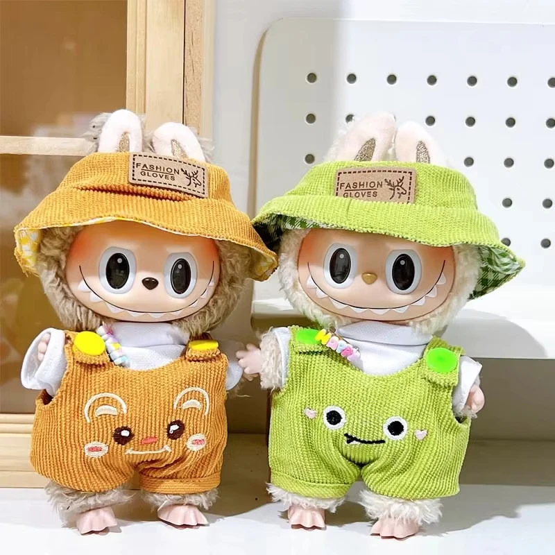 17cm Mini Plush Doll'S Clothes Outfit Accessories For Labubu Idol V1 V2 sitting party Matcha Green Jumpsuit Set Clothing Gift