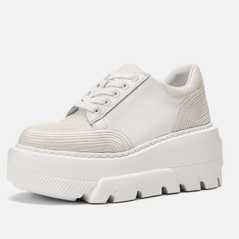 

Geometric Bead Embroidery Skate Shoes for Women's Genuine Leather Height Increasing Shoes Comfortable Casual Sports White Shoes