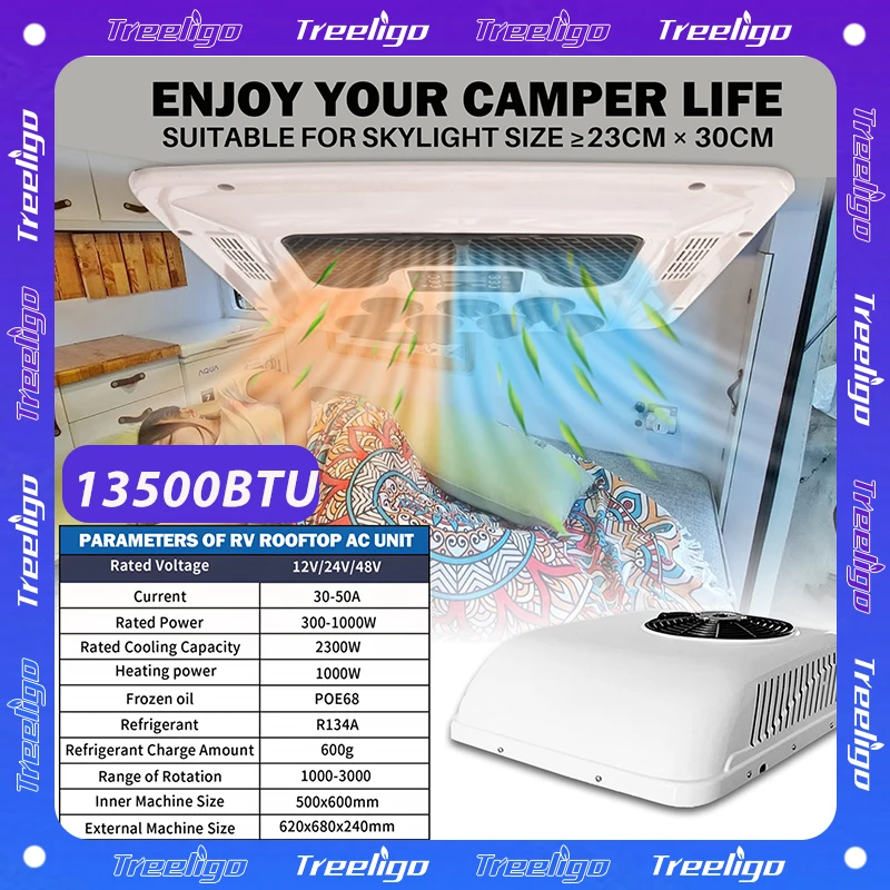 

Treeligo 2025 12V/24V Air Conditioner Electric Car Truck Rooftop Parking Heat & Cooling For Camper RV Motorhome Caravan Tractor