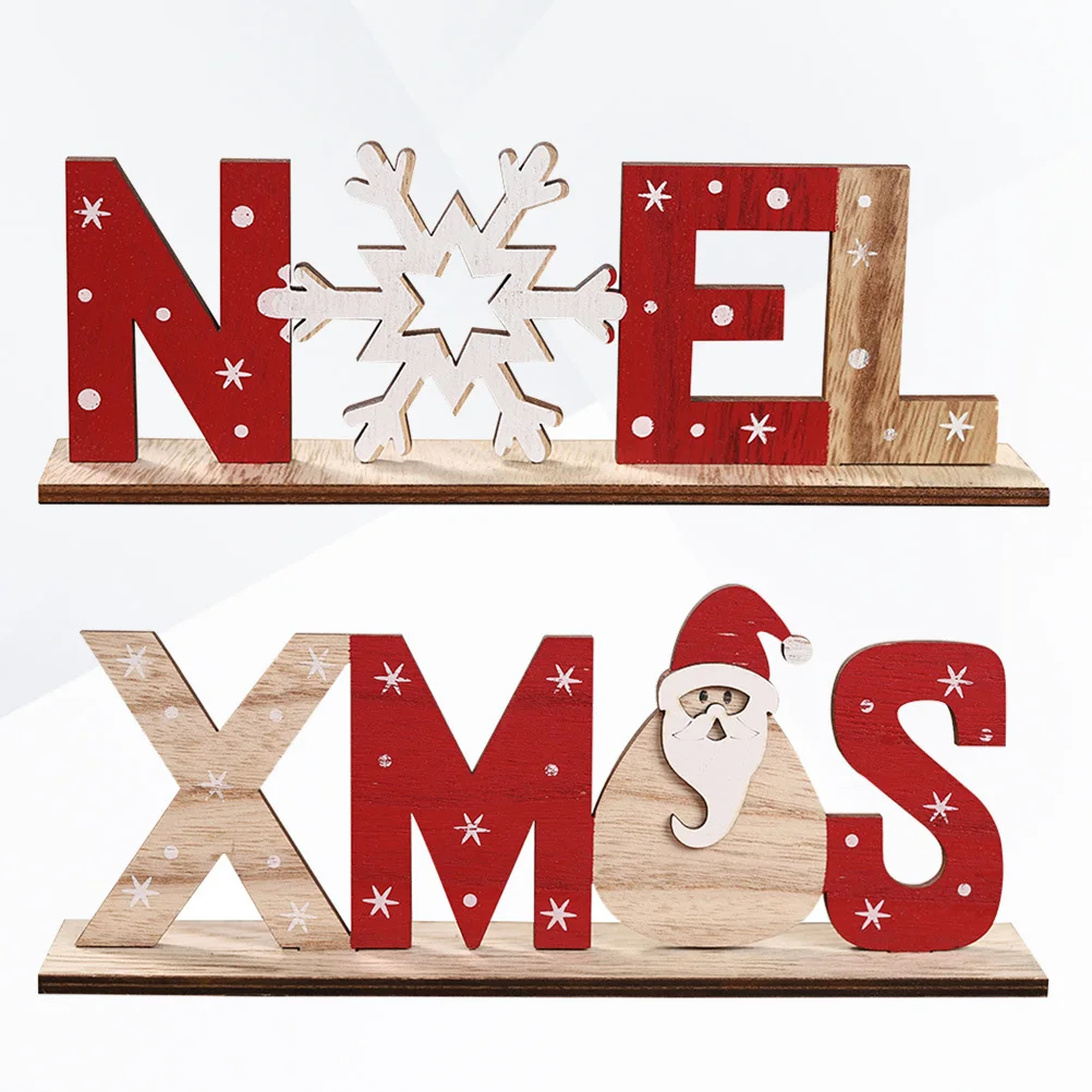 

2Pcs Xmas Wood Letters Sign Rustic Noel Snowflake Christmas Tabletop Party Decoration Christmas Noel Wood Sign