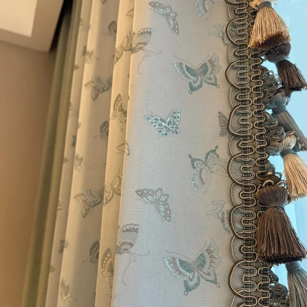 New French Precision Butterfly Embroidery Blackout Curtains for Living Room Bedroom Villa Thermal Insulated Luxury Drapes Custom