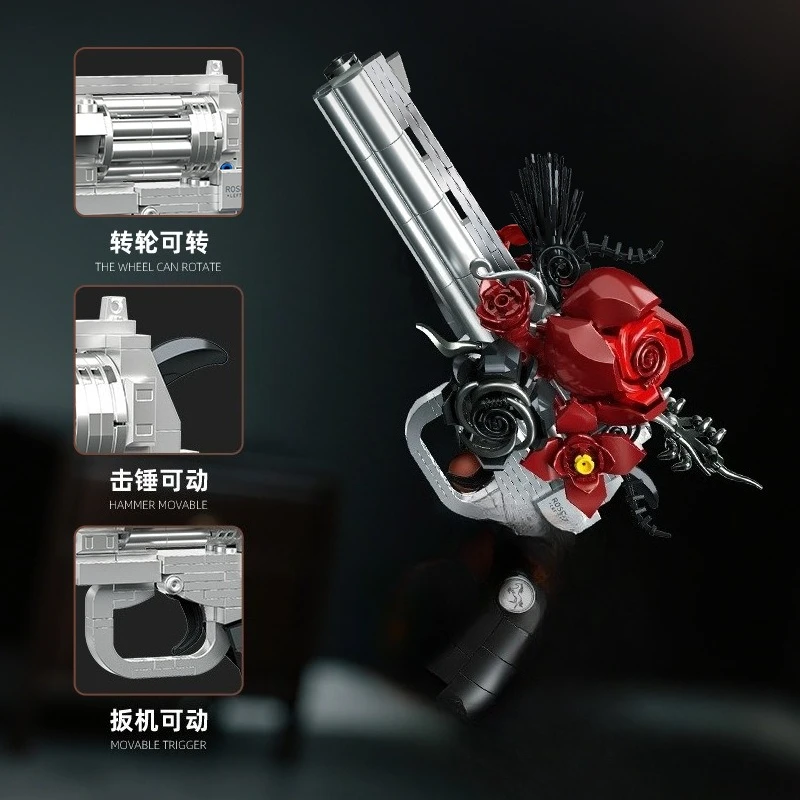 Educational Rose Revolver Building Model Kit MOC Bricks Assemble Toy Gift for Children