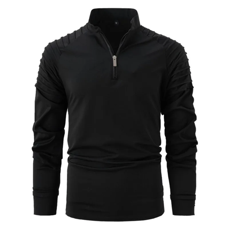 Men's Casual Long-Sleeve Polo Shirt Pullover Sweatshirt Spring and Autumn Outdoor Half-zip Men's Slim fit sportswear Top