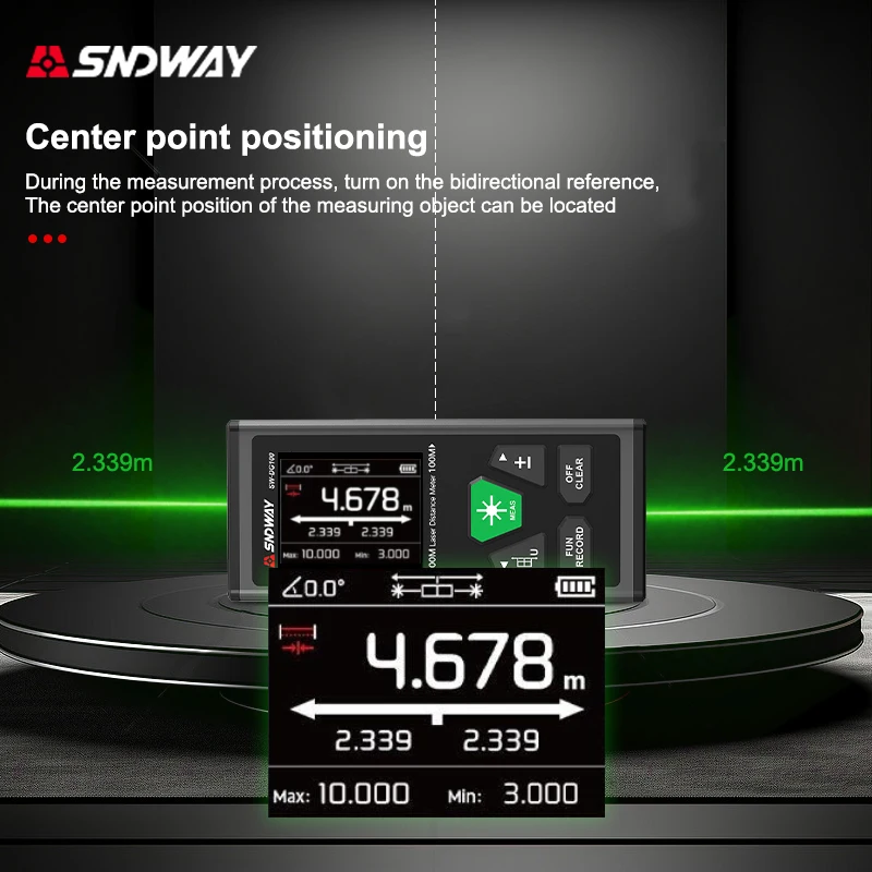 SNDWAY dwustronny dalmierz laserowy zielony laser narzędzie pomiarowe Mini dalmierz cyfrowy 60M 100M