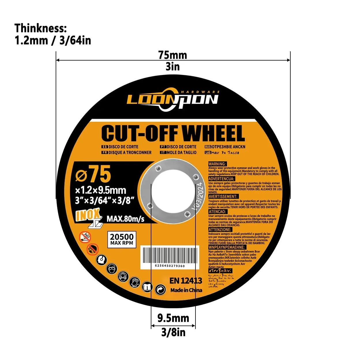 Loonpon 3 Zoll/75 mm Metall-Trennscheibe, Trennscheiben, Kreissägeblatt, Schleifscheiben, Winkelschleifer, Rad für Edelstahl – Detail 1