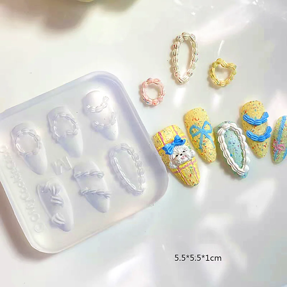 1pc Lace  Ice Cream  3D Acrylic Mold Tamagotchi Nail Art Decorations Candy Wing DIY Design Silicone  Nail Art  Nails  Mold