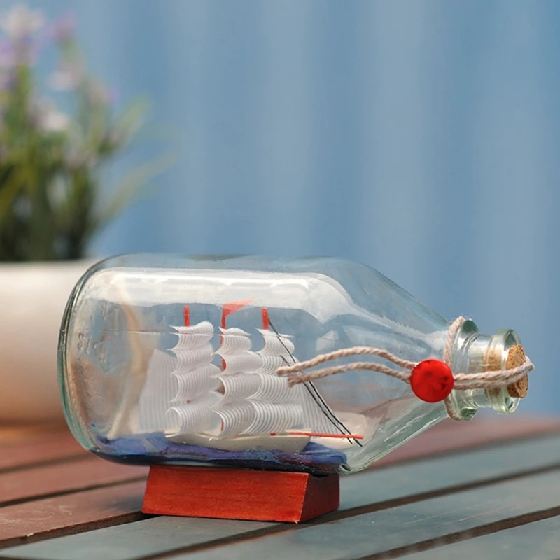 Sailing Boat In Bottles Miniatures Fairy Garden Glass Decoration Figurines Drift Bottle DIY Desktop Home Decoration Accessories