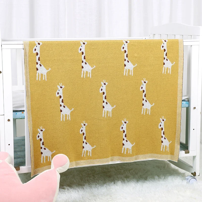 Baby Blanket Cotton Plaid Knitted Newborn Girl Boy Bed Crib Soft Quilt Cute Giraffe Elephant Infant Stroller Swaddling 100*80 CM