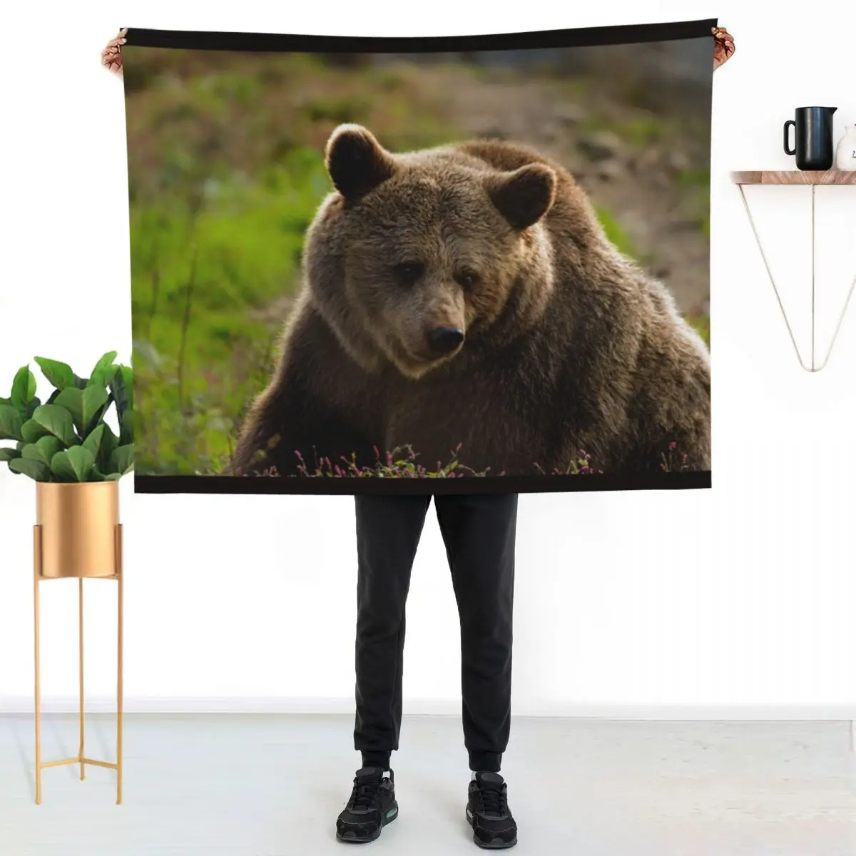 Beautiful grizzly bear Throw Blanket sofa bed Luxury Designer Retros Decorative Beds Winter beds Thin Blankets