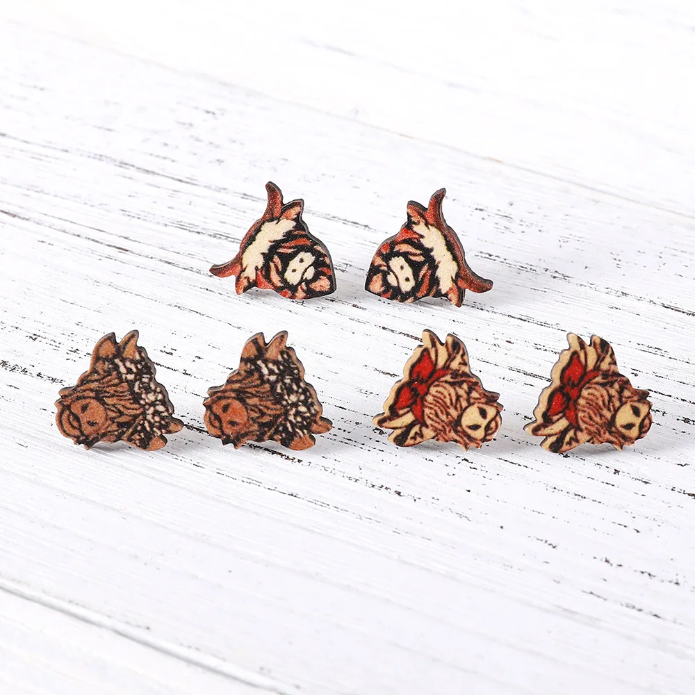 Cowgirl Cowboy Wood Western Jewelry Cow Head Wood Stud Earrings Women Wholesale Jewelry for Resale 2026 New Inspired Design