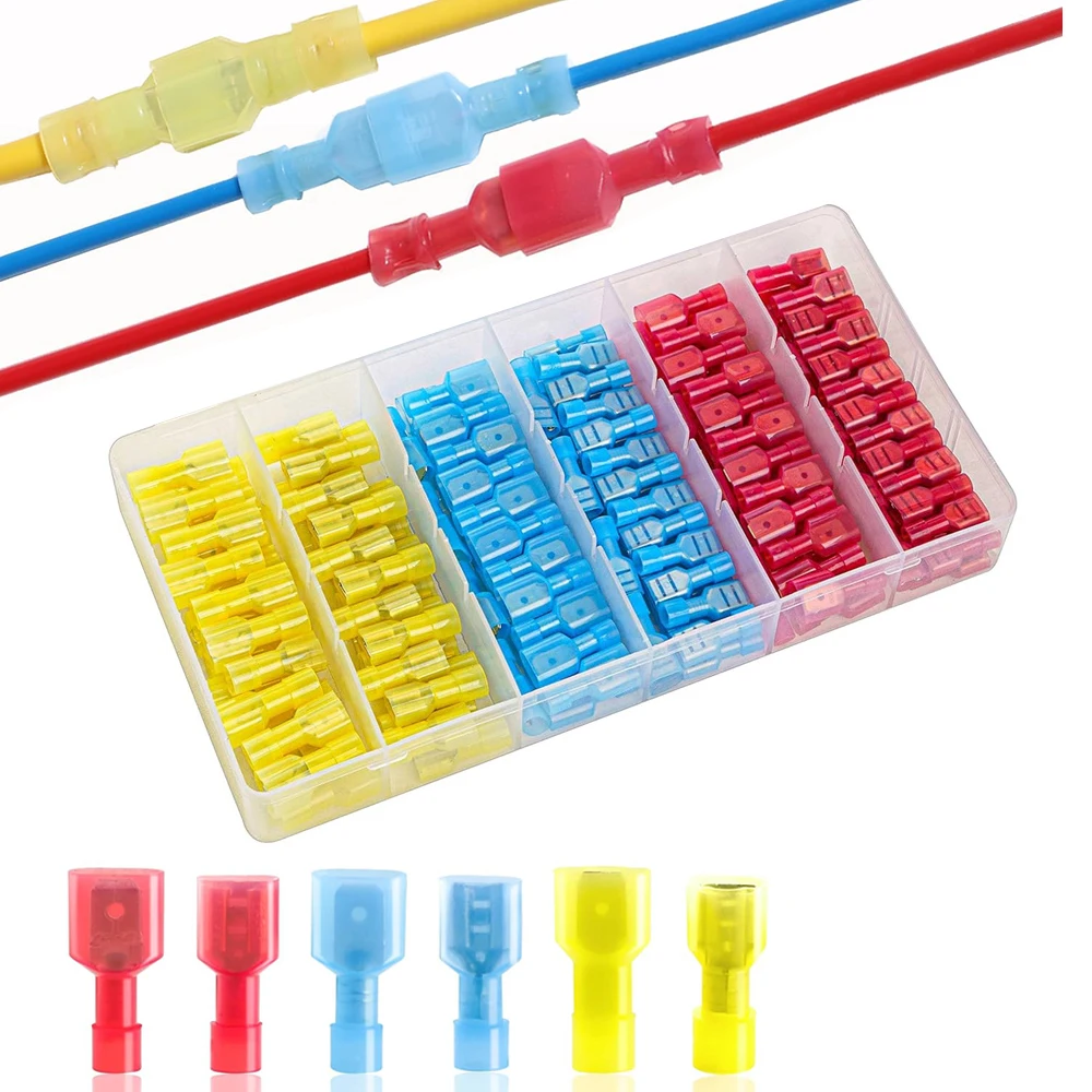 160PCS Spade Connector Kit, 22-10AWG Quick Disconnect Wire Connectors, Nylon Insulated Spade Terminal Connectors Male and Female