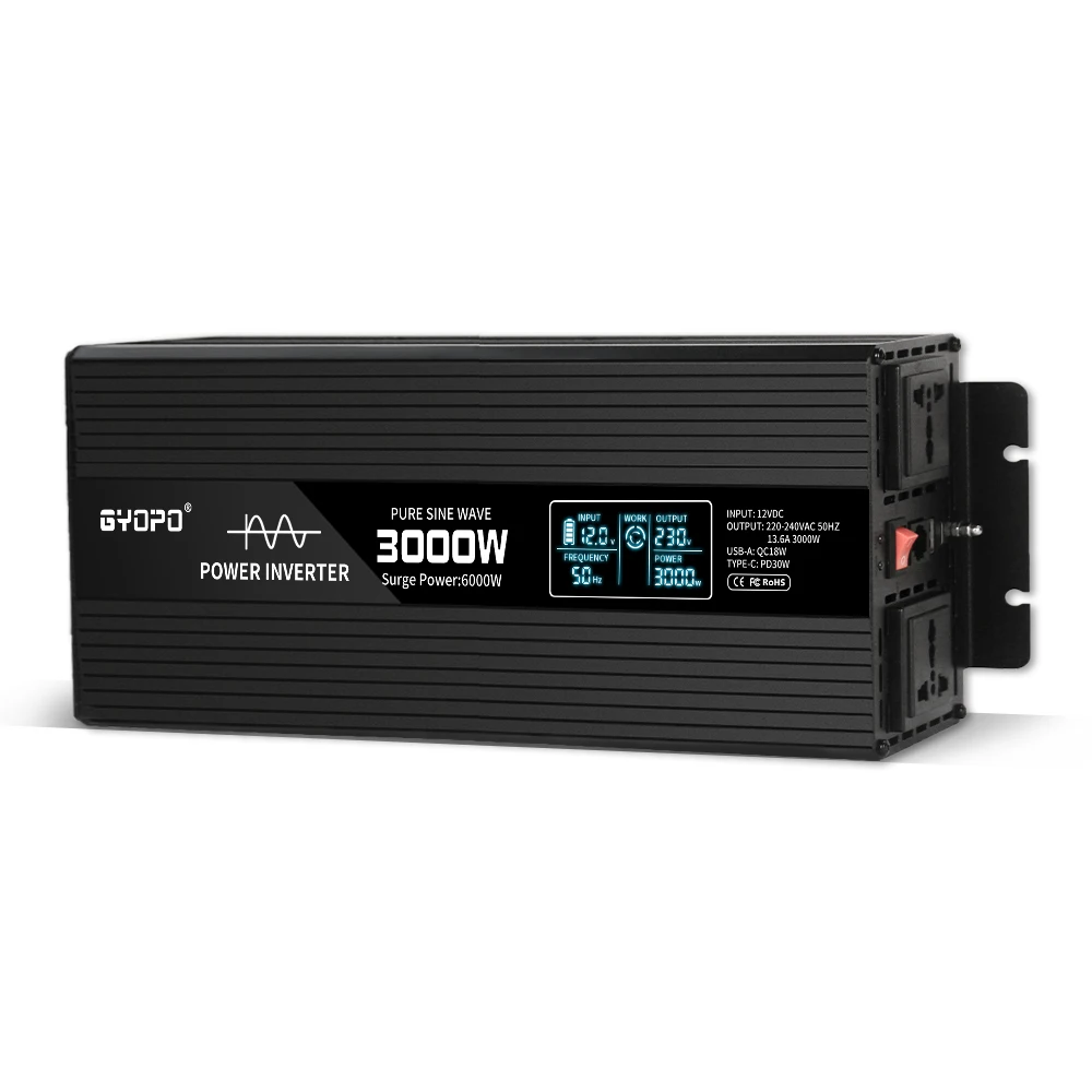 

3000W Pure Sine Wave Solar Grid Power Inverter DC to AC for Home Appliance Car RV Truck Emergency Vehicle 12V 24V