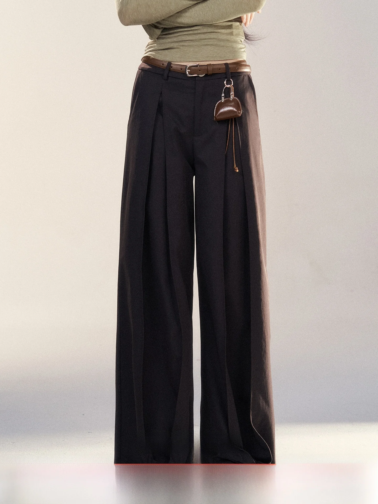 

Женские повседневные брюки свободного кроя с широкими штанинами, коричневые, на высокой талии, на молнии, в американском стиле, новинка ранней весны