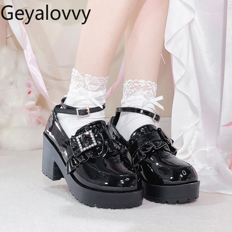 

Original Daily Lace-Up Solid Color Mid-Heel Shoes Japanese Style Mass-Produced Sweet Girls Versatile Shallow Mary Jane Loafers