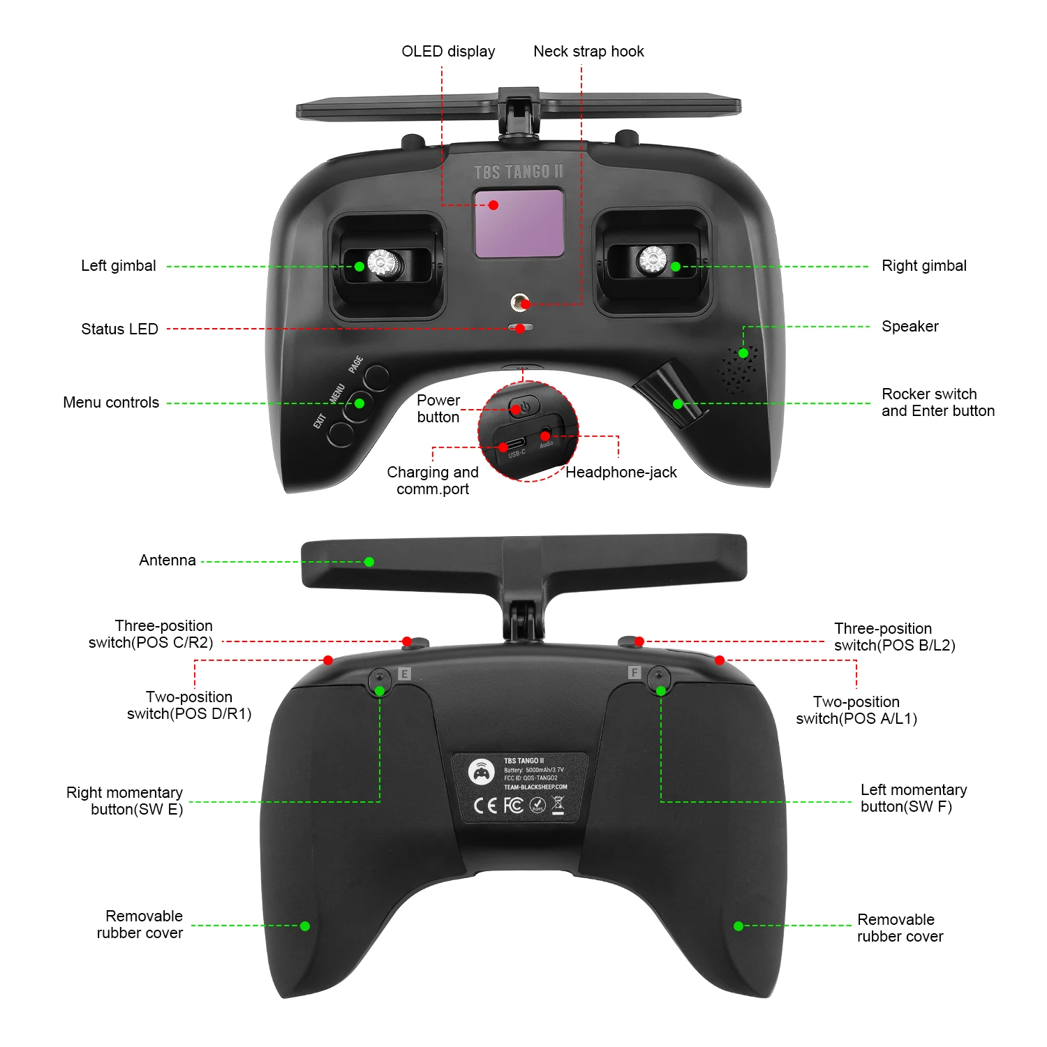 Kontroler TBS TANGO 2 V4 Wbudowany Crossfire Pełnowymiarowy czujnik Halla Gimbale Drone wyścigowe Pilot FPV Nadajnik RC