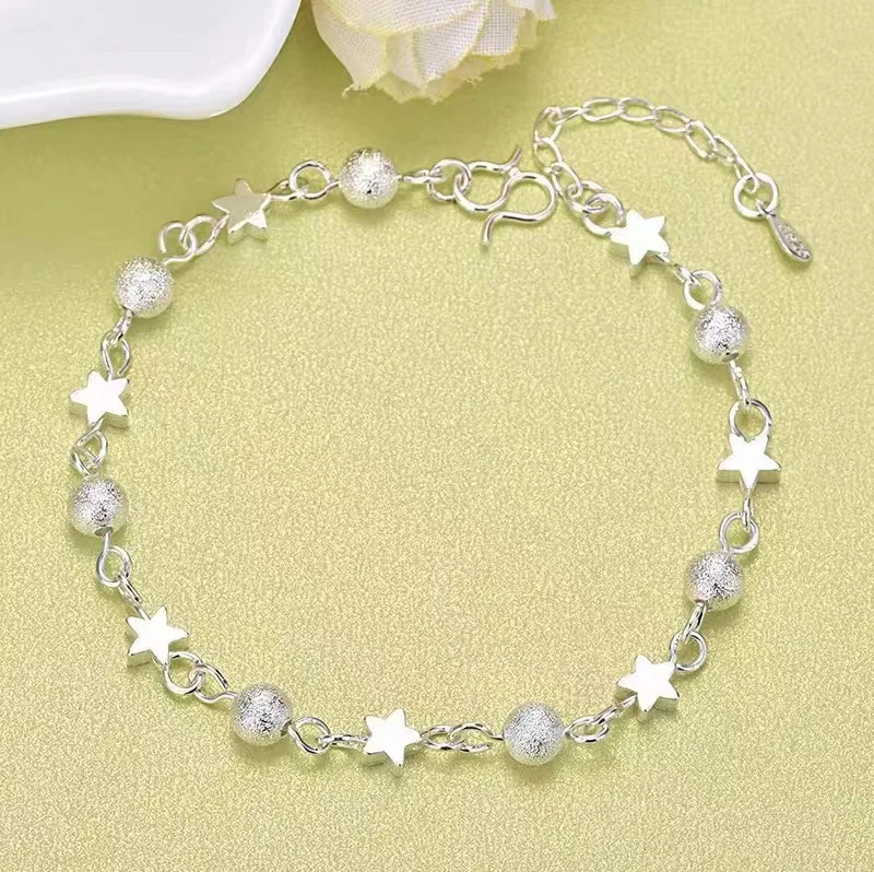 925 Sterling Silver Stars Bead Bracelets Women Korean Versatile Adjustable Charm Bracelets Girls Sweet Beautiful Jewelry Gifts