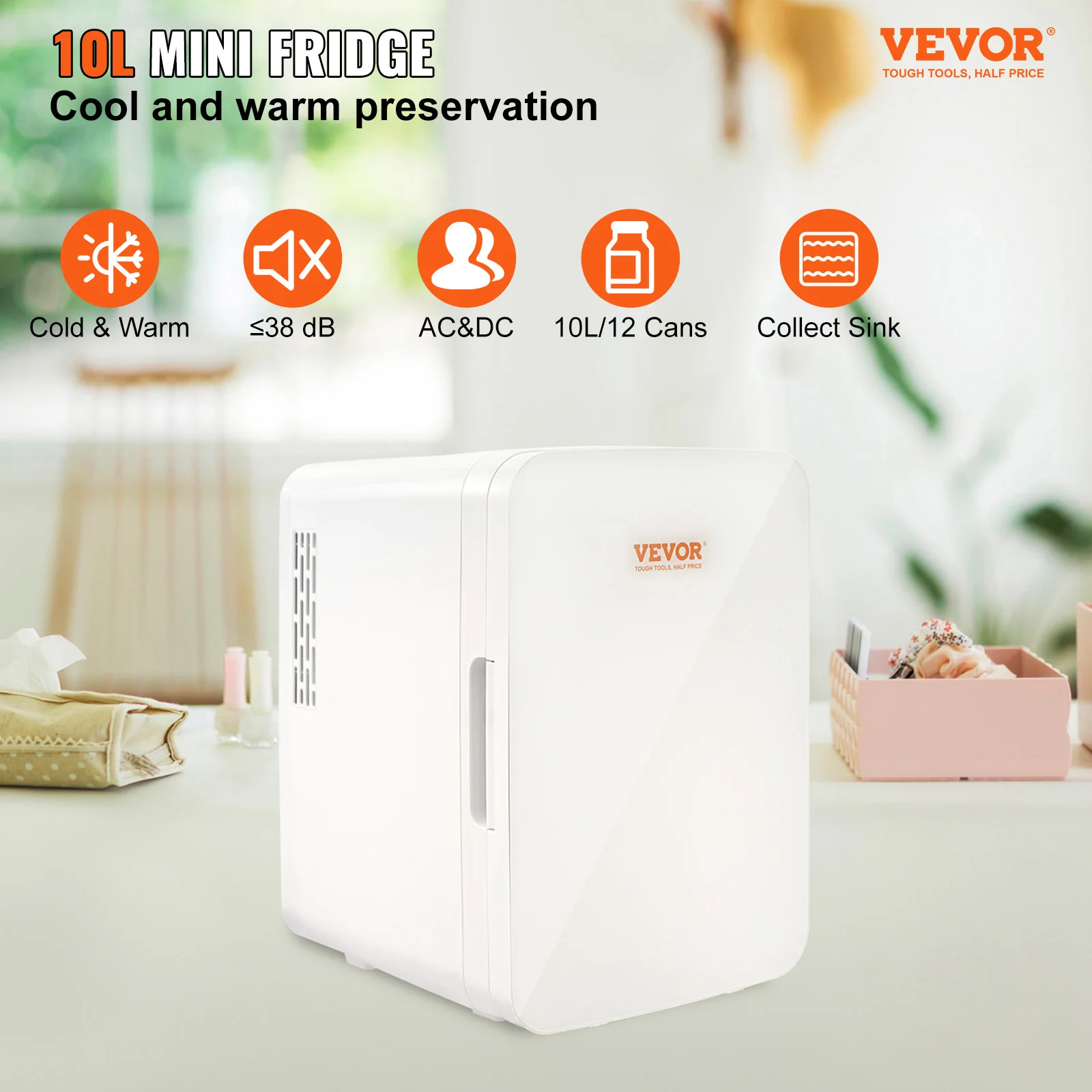 VEVOR 10L Mini Refrigerator Portable Skincare Fridge Cooling Freezer Food Drink Storage Box Container for Home Car Bar Use