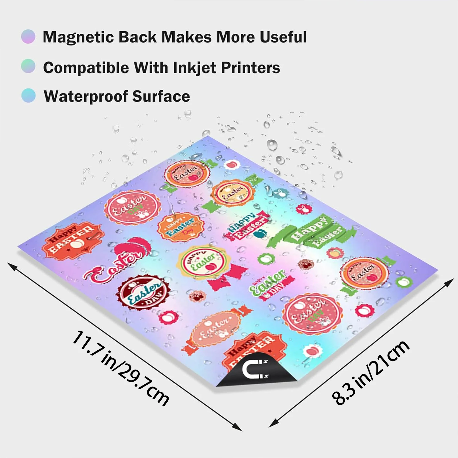 A4 8.3×11.7 Inch 5 Sheets Rainbow Printable Magnetic Holographic Sheets Holographic Vinyl Paper for Inkjet Printers
