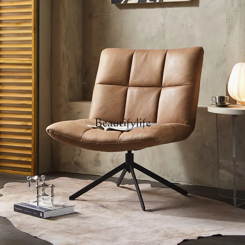 

Nordic Modern Designer Vintage Cowhide Rotating Leisure Chair Living Room Single Sofa Recliner