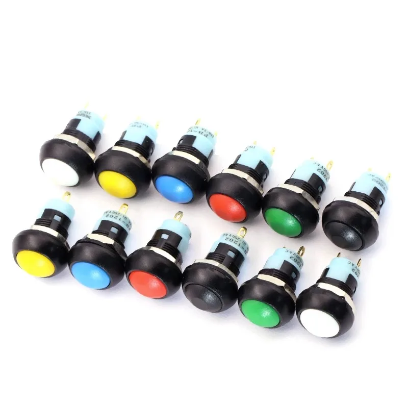 PBS-33A 12MM Waterproof Button Switch with Lock Circular Self-locking Small Waterproof Button Switch Black, Red, White.