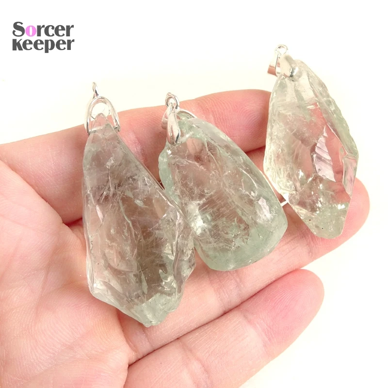 Natural Irregular Raw Ore Fluorite Green Crystal Pendant Energy Stone Charms With Free Rope Chain Necklace Healing Gift BP325