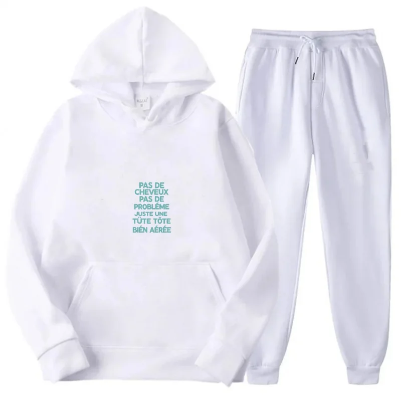 طقم هوديي رمادي بنص مطبوع على الأمام #3