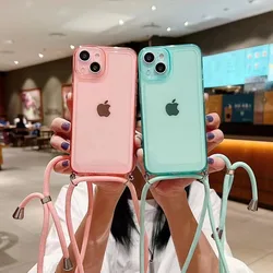 Necklace Strap Phone Case For iPhone 17 16 15 pro 14 Pro 13 Pro Max 12 11 XS X XR SE2 6 7 8 Plus Transparent Soft TPU Chain Case