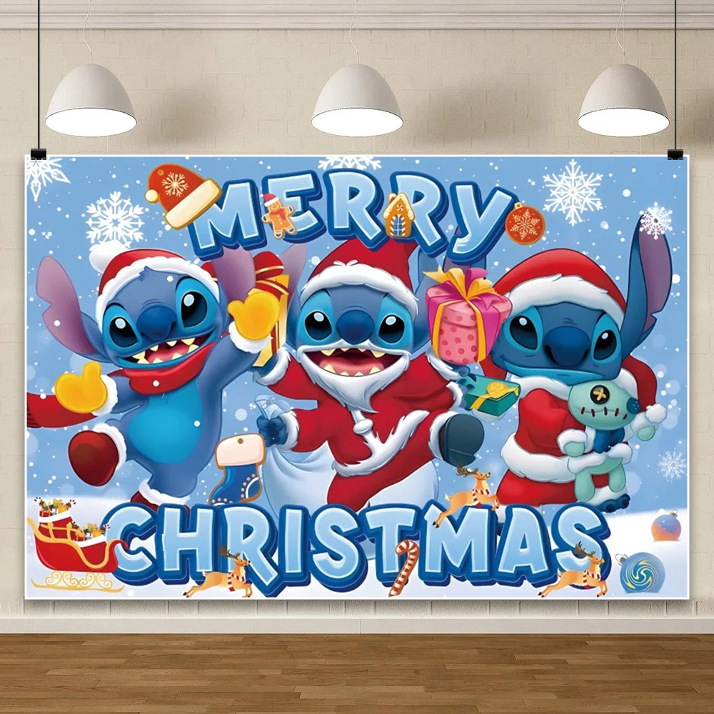 Stitch Merry Christmas Photo Background For Photography Backdrop Baby Shower Event Party Decoration Props Supplies Customize