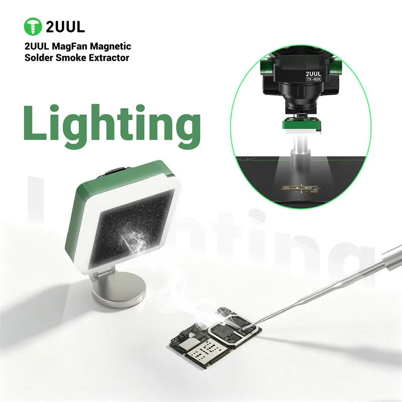 2UUL FE11 MagFan Magnetic Solder Smoke Extractor Lighting Smoke Extraction Fan for Phone Repair Motherboard PCB Soldering Tool