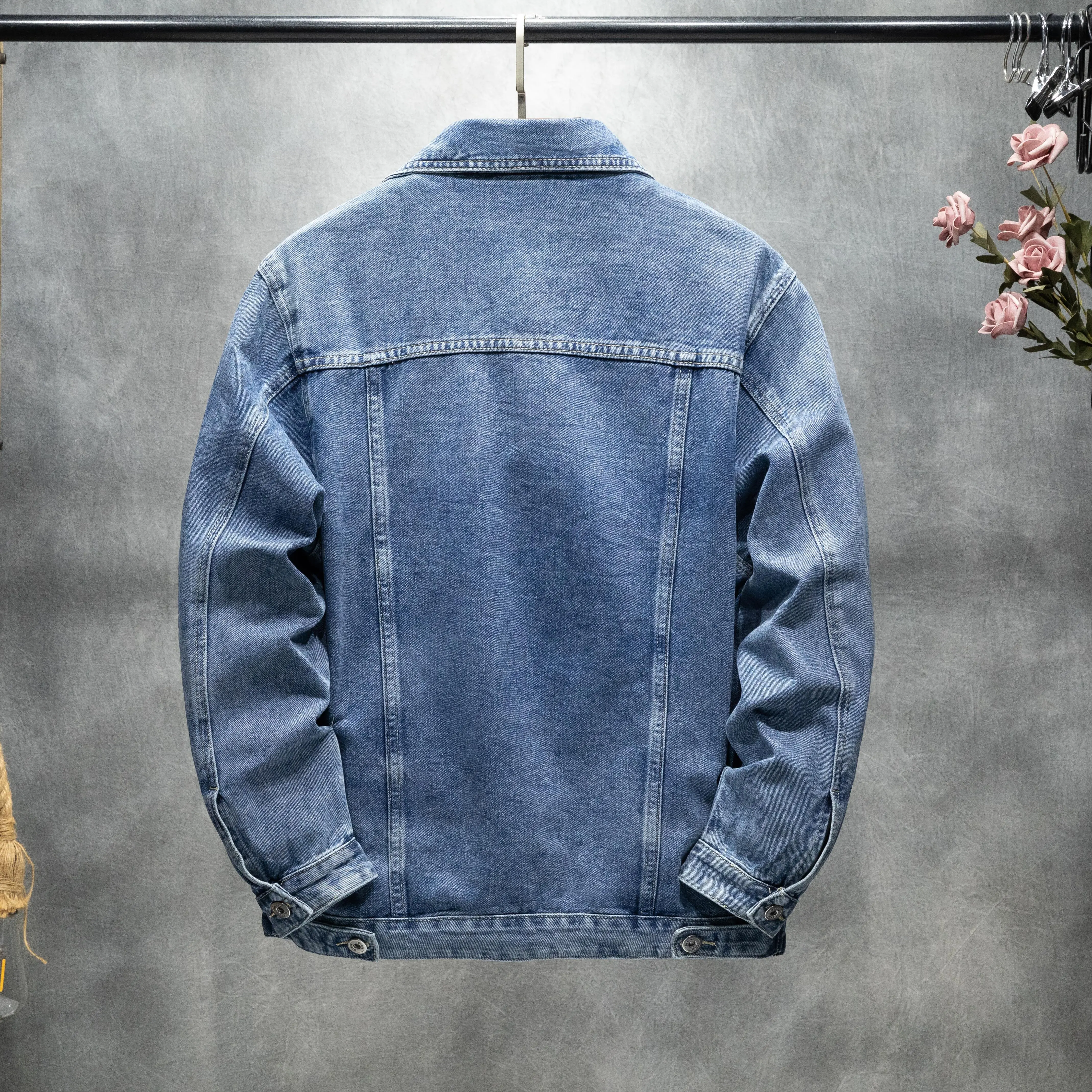 سترة رجالية خريفية كلاسيكية على الطراز الأمريكي متعددة الاستخدامات كبيرة الحجم من قماش الدنيم غير قابلة للتمدد #2