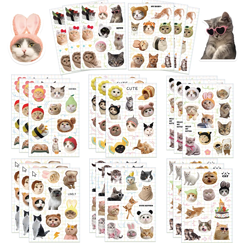 

8/16Sheets Cute Cat Stickers Laptop Phone Luggage Guitar Cup Fridge Diary Scrapbooking Bottle Kawaii Decal Sticker for Kids Toy