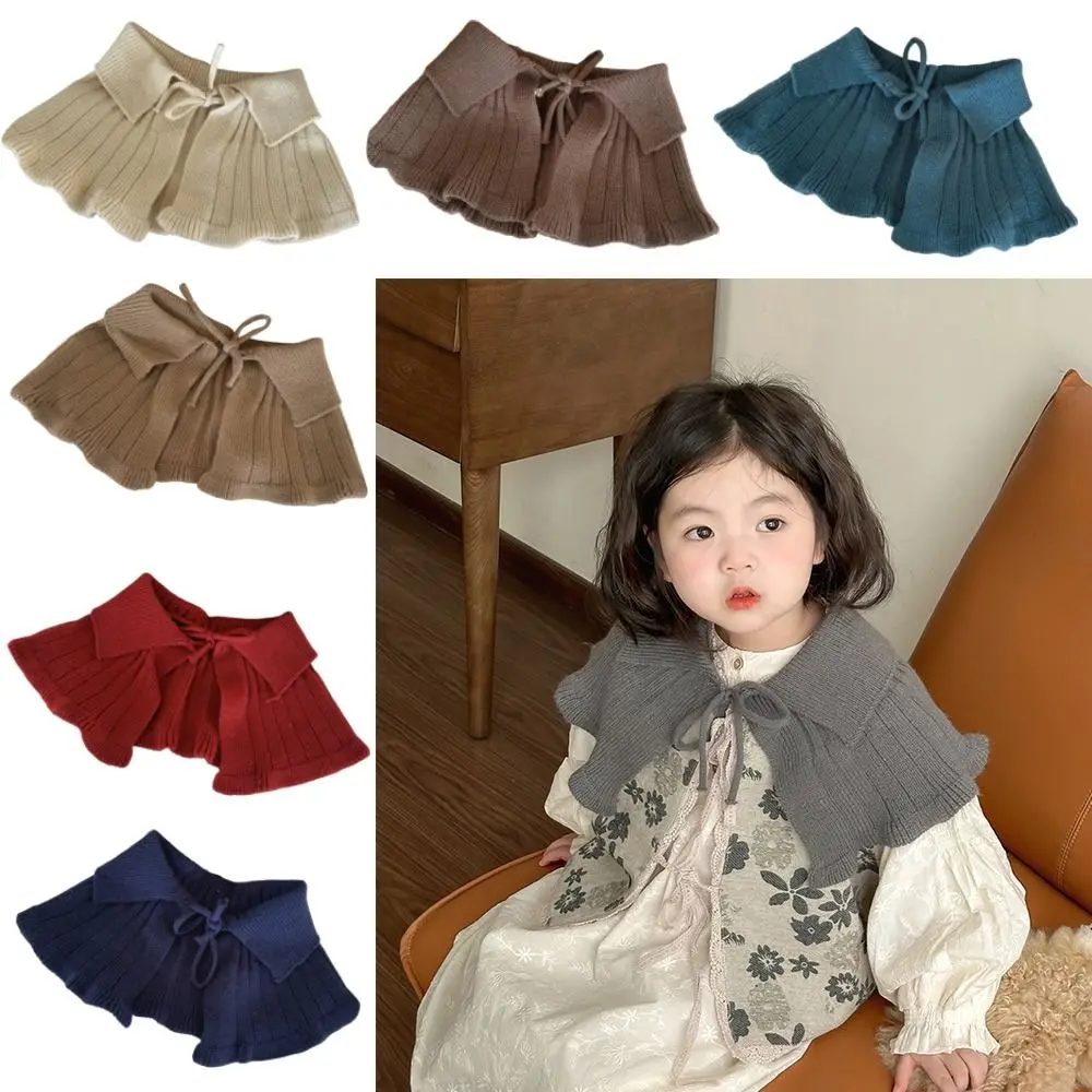 Fashion Solid Color Kids Knitted Shawl Baby Children Neck Scarf Autumn Winter Scarf Neckercheif Out All-match Ponchos Cape Tulle